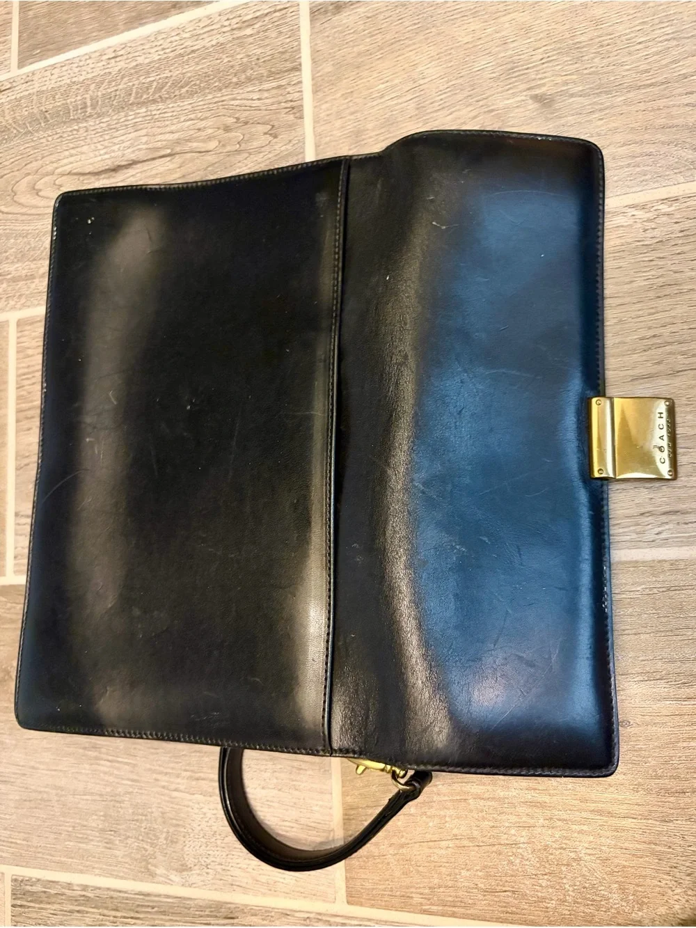 Coach Vintage Black Leather “Bridle Attaché” Executive Clutch with Gold Lock